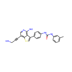 Cc1cccc(NC(=O)Nc2ccc(-c3csc4c(C#CCN)cnc(N)c34)cc2)c1 ZINC000063298198