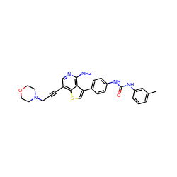 Cc1cccc(NC(=O)Nc2ccc(-c3csc4c(C#CCN5CCOCC5)cnc(N)c34)cc2)c1 ZINC000063298205