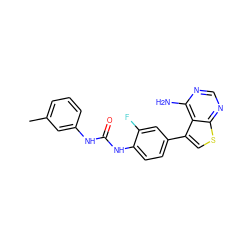 Cc1cccc(NC(=O)Nc2ccc(-c3csc4ncnc(N)c34)cc2F)c1 ZINC000013673684