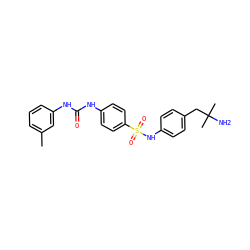 Cc1cccc(NC(=O)Nc2ccc(S(=O)(=O)Nc3ccc(CC(C)(C)N)cc3)cc2)c1 ZINC000049109695