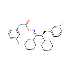 Cc1cccc(NC(=O)O/N=C(\C2CCCCC2)[C@@H](Cc2cccc(F)c2)C2CCCCC2)c1 ZINC000058512158