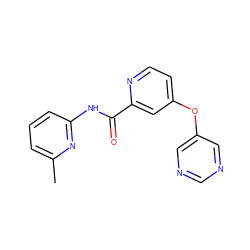 Cc1cccc(NC(=O)c2cc(Oc3cncnc3)ccn2)n1 ZINC000118270574