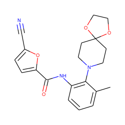 Cc1cccc(NC(=O)c2ccc(C#N)o2)c1N1CCC2(CC1)OCCO2 ZINC000062241953