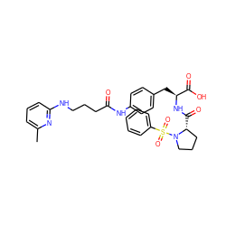 Cc1cccc(NCCCC(=O)Nc2ccc(C[C@H](NC(=O)[C@@H]3CCCN3S(=O)(=O)c3ccccc3)C(=O)O)cc2)n1 ZINC001772628264