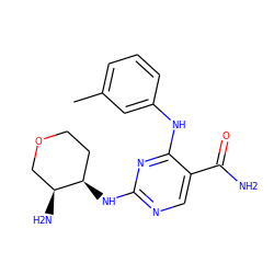 Cc1cccc(Nc2nc(N[C@@H]3CCOC[C@@H]3N)ncc2C(N)=O)c1 ZINC000072123442