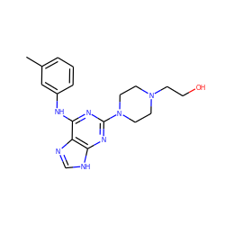 Cc1cccc(Nc2nc(N3CCN(CCO)CC3)nc3[nH]cnc23)c1 ZINC000053312752