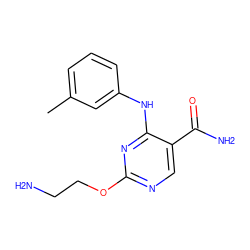 Cc1cccc(Nc2nc(OCCN)ncc2C(N)=O)c1 ZINC000072123167