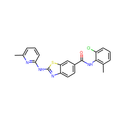 Cc1cccc(Nc2nc3ccc(C(=O)Nc4c(C)cccc4Cl)cc3s2)n1 ZINC000013536568