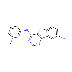 Cc1cccc(Nc2ncnc3c2sc2ccc(N)cc23)c1 ZINC000003815112