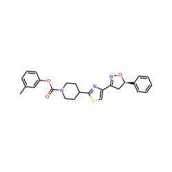 Cc1cccc(OC(=O)N2CCC(c3nc(C4=NO[C@@H](c5ccccc5)C4)cs3)CC2)c1 ZINC000653843500