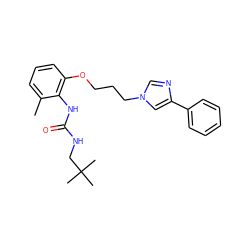 Cc1cccc(OCCCn2cnc(-c3ccccc3)c2)c1NC(=O)NCC(C)(C)C ZINC000013827840