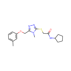 Cc1cccc(OCc2nnc(SCC(=O)NC3CCCC3)n2C)c1 ZINC000000912389