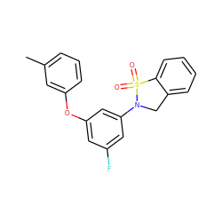 Cc1cccc(Oc2cc(F)cc(N3Cc4ccccc4S3(=O)=O)c2)c1 ZINC001772624755