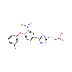 Cc1cccc(Oc2ccc(-c3nc(SCC(=O)O)n[nH]3)cc2[N+](=O)[O-])c1 ZINC000205445813