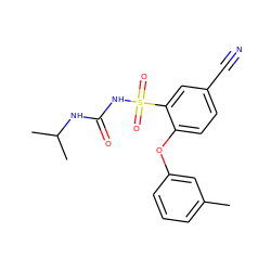 Cc1cccc(Oc2ccc(C#N)cc2S(=O)(=O)NC(=O)NC(C)C)c1 ZINC000096272710