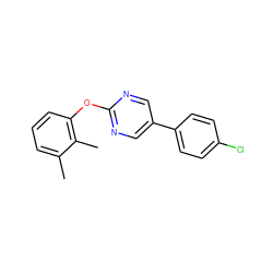 Cc1cccc(Oc2ncc(-c3ccc(Cl)cc3)cn2)c1C ZINC000001383849
