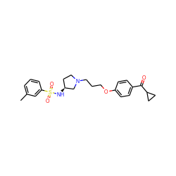 Cc1cccc(S(=O)(=O)N[C@H]2CCN(CCCOc3ccc(C(=O)C4CC4)cc3)C2)c1 ZINC000013859892