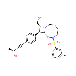 Cc1cccc(S(=O)(=O)N2CCCCN3[C@H](CO)[C@H](c4ccc(C#C[C@H](C)O)cc4)[C@H]3C2)c1 ZINC000095599897