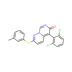 Cc1cccc(Sc2ccc3c(-c4c(Cl)cccc4Cl)c(=O)ncn3n2)c1 ZINC000013864340