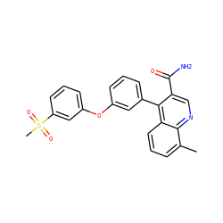 Cc1cccc2c(-c3cccc(Oc4cccc(S(C)(=O)=O)c4)c3)c(C(N)=O)cnc12 ZINC000045390939