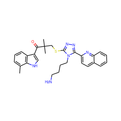 Cc1cccc2c(C(=O)C(C)(C)CSc3nnc(-c4ccc5ccccc5n4)n3CCCCN)c[nH]c12 ZINC000028469486