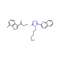 Cc1cccc2c(C(=O)CCSc3nnc(-c4ccc5ccccc5n4)n3CCCCN)c[nH]c12 ZINC000013981146