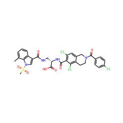 Cc1cccc2c(C(=O)NC[C@H](NC(=O)c3c(Cl)cc4c(c3Cl)CCN(C(=O)c3ccc(Cl)cc3)C4)C(=O)O)cn(S(C)(=O)=O)c12 ZINC000072126813