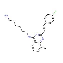 Cc1cccc2c(NCCCCCCN)nc(/C=C/c3ccc(Cl)cc3)nc12 ZINC000040894369