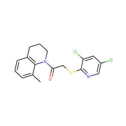 Cc1cccc2c1N(C(=O)CSc1ncc(Cl)cc1Cl)CCC2 ZINC000138906348