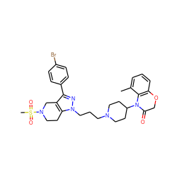 Cc1cccc2c1N(C1CCN(CCCn3nc(-c4ccc(Br)cc4)c4c3CCN(S(C)(=O)=O)C4)CC1)C(=O)CO2 ZINC000034804844