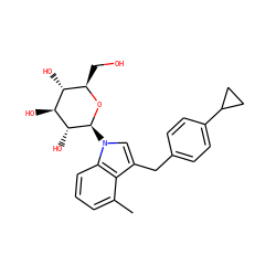 Cc1cccc2c1c(Cc1ccc(C3CC3)cc1)cn2[C@@H]1O[C@H](CO)[C@@H](O)[C@H](O)[C@H]1O ZINC000043131477