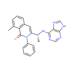 Cc1cccc2cc([C@@H](C)Nc3ncnc4[nH]cnc34)n(-c3ccccc3)c(=O)c12 ZINC000088345632