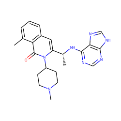 Cc1cccc2cc([C@@H](C)Nc3ncnc4[nH]cnc34)n(C3CCN(C)CC3)c(=O)c12 ZINC000088345901