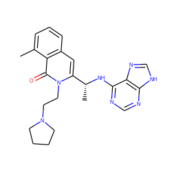 Cc1cccc2cc([C@@H](C)Nc3ncnc4[nH]cnc34)n(CCN3CCCC3)c(=O)c12 ZINC000088346105