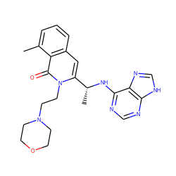 Cc1cccc2cc([C@@H](C)Nc3ncnc4[nH]cnc34)n(CCN3CCOCC3)c(=O)c12 ZINC000088345882