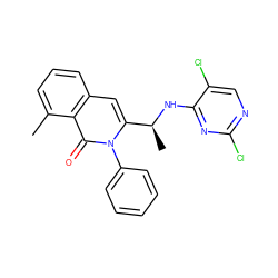 Cc1cccc2cc([C@H](C)Nc3nc(Cl)ncc3Cl)n(-c3ccccc3)c(=O)c12 ZINC000088345807