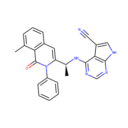 Cc1cccc2cc([C@H](C)Nc3ncnc4[nH]cc(C#N)c34)n(-c3ccccc3)c(=O)c12 ZINC000088345906