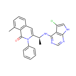 Cc1cccc2cc([C@H](C)Nc3ncnc4[nH]cc(Cl)c34)n(-c3ccccc3)c(=O)c12 ZINC000088346103