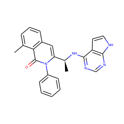 Cc1cccc2cc([C@H](C)Nc3ncnc4[nH]ccc34)n(-c3ccccc3)c(=O)c12 ZINC000088345833