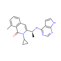 Cc1cccc2cc([C@H](C)Nc3ncnc4[nH]ccc34)n(C3CC3)c(=O)c12 ZINC000088345950