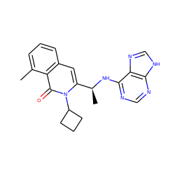 Cc1cccc2cc([C@H](C)Nc3ncnc4[nH]cnc34)n(C3CCC3)c(=O)c12 ZINC000088345992