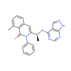 Cc1cccc2cc([C@H](C)Nc3ncnc4[nH]ncc34)n(-c3ccccc3)c(=O)c12 ZINC000088346006