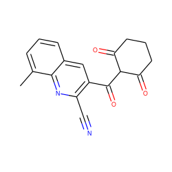 Cc1cccc2cc(C(=O)C3C(=O)CCCC3=O)c(C#N)nc12 ZINC001772648897