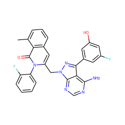 Cc1cccc2cc(Cn3nc(-c4cc(O)cc(F)c4)c4c(N)ncnc43)n(-c3ccccc3F)c(=O)c12 ZINC000088346077