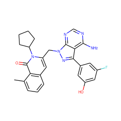 Cc1cccc2cc(Cn3nc(-c4cc(O)cc(F)c4)c4c(N)ncnc43)n(C3CCCC3)c(=O)c12 ZINC000088345660