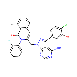 Cc1cccc2cc(Cn3nc(-c4ccc(Cl)c(O)c4)c4c(N)ncnc43)n(-c3ccccc3F)c(=O)c12 ZINC000088345879