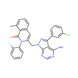 Cc1cccc2cc(Cn3nc(-c4cccc(Cl)c4)c4c(N)ncnc43)n(-c3ccccc3F)c(=O)c12 ZINC000088346093