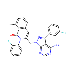 Cc1cccc2cc(Cn3nc(-c4cccc(F)c4)c4c(N)ncnc43)n(-c3ccccc3F)c(=O)c12 ZINC000088346008