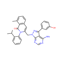 Cc1cccc2cc(Cn3nc(-c4cccc(O)c4)c4c(N)ncnc43)n(-c3ccccc3C(C)C)c(=O)c12 ZINC000088346090