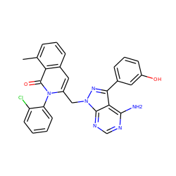 Cc1cccc2cc(Cn3nc(-c4cccc(O)c4)c4c(N)ncnc43)n(-c3ccccc3Cl)c(=O)c12 ZINC000088346023